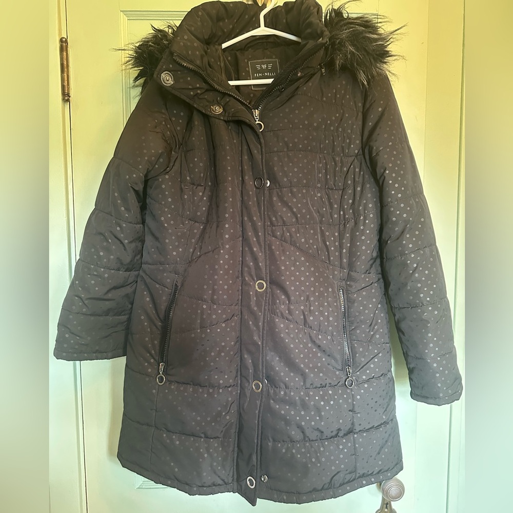Elegant Women's Black Polka Dot Puffer Coat